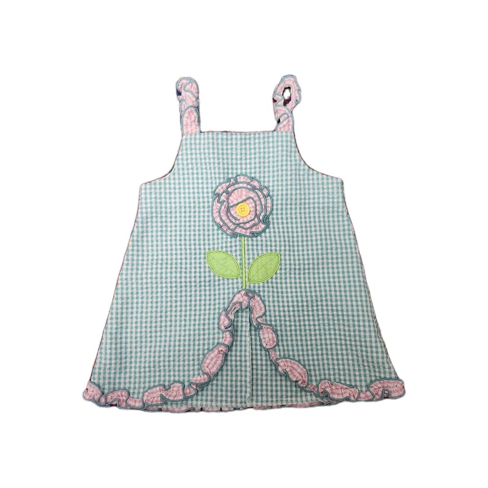 Good lad 12M Baby Girl Gingham Dress Pink Flower Appliqué Ruffle Trim Summer